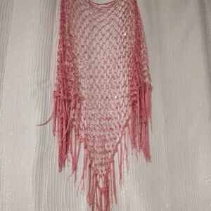 Pink Sequin Fringed Shawl Scarf